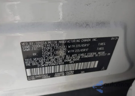 2024 Toyota Rav4 Xle из США, поврежденный, VIN 2T3W1RFV5RW331633